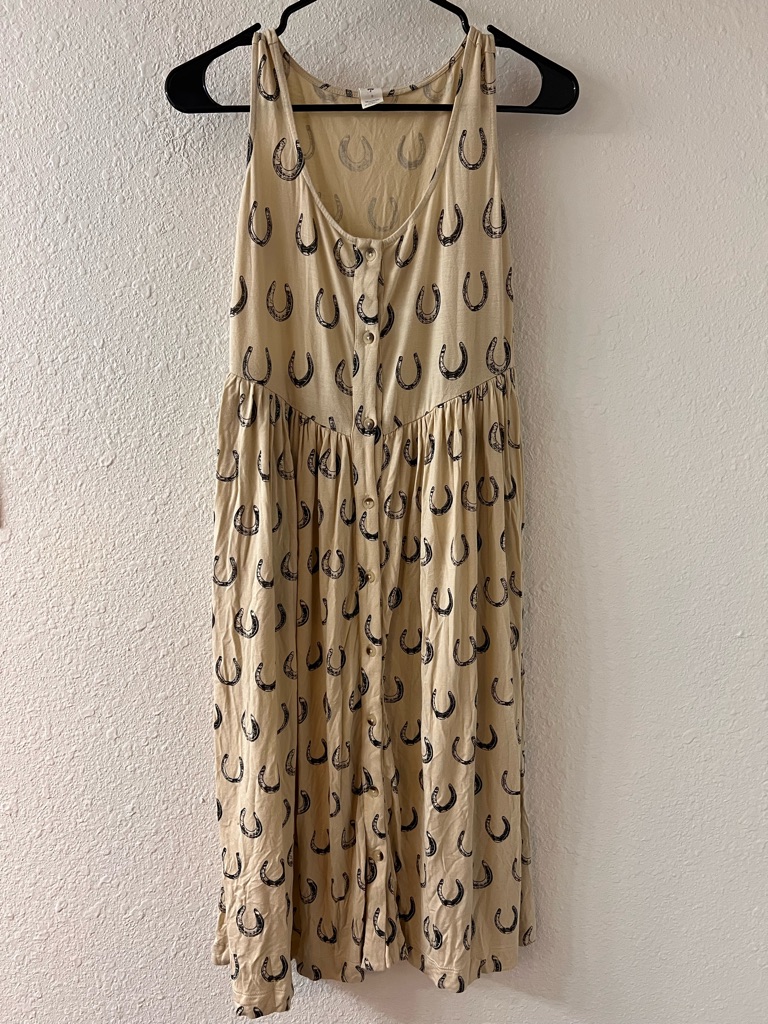 Kate Quinn Cream Midi Dress With Black Horseshoe Print